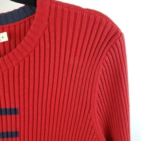 Vintage Y2K Tommy Hilfiger Logo Red Ribbed Long Sleeve 100% Cotton Sweat… - Picture 5 of 16